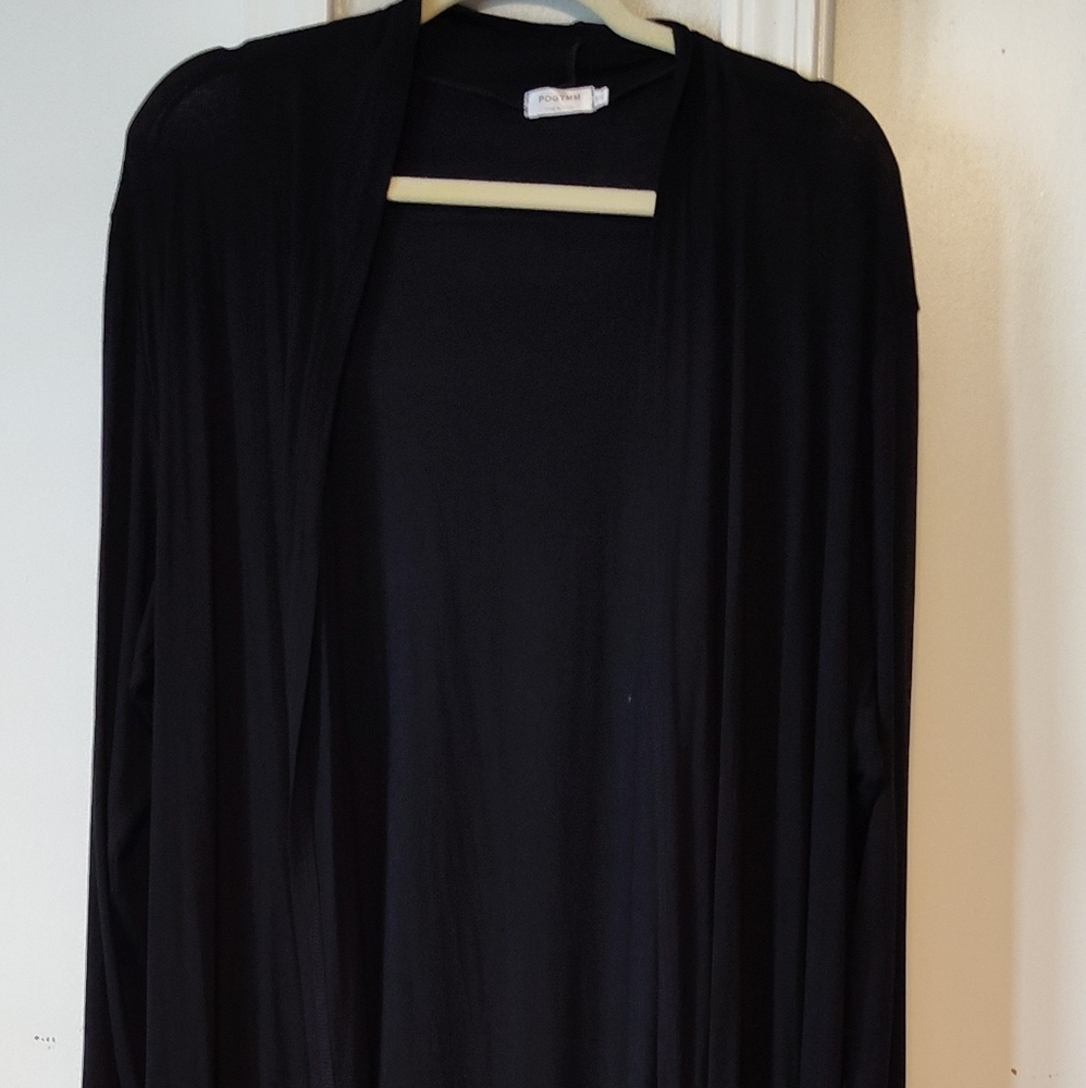 Long Black Open Front Cardigan
